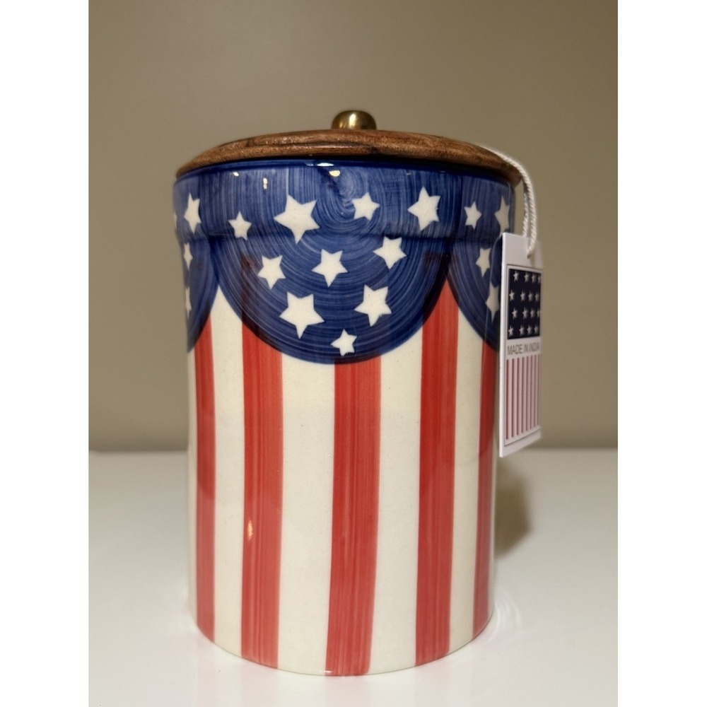 Viral India Patriotic Large Canister with Wooden Lid4th of July USA Americana